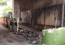 Genova – Cassonetti in fiamme in via del Commercio a Nervi