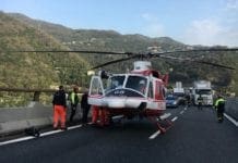 Incidente sull’Autostrada A12 Genova – Livorno, strada chiusa tra Recco e Rapallo elicottero autostrada