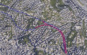 mappa, google maps, visione aerea, cantiere, scavo