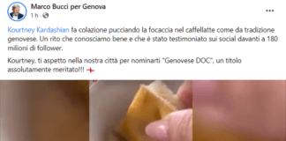 Kourtney Kardashian puccia la focaccia nel cappuccino e il sindaco Bucci la invita a Genova – Video