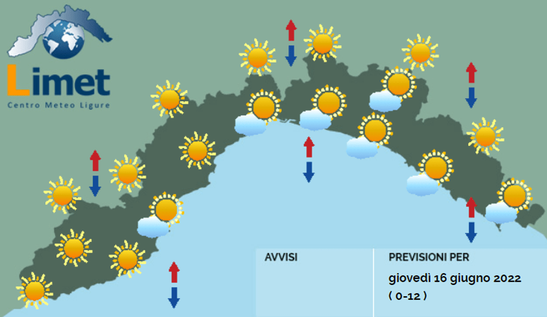 meteo Liguria 16 giugno 2022