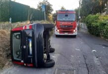 Genova, ancora un’auto ribaltata in un incidente a Bolzaneto incidente Bolzaneto auto ribaltata