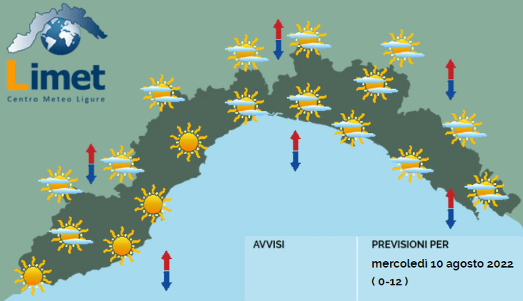 Meteo Liguria 10 agosto 2022