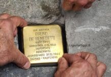 Genova, il sindaco Marco Bucci ricorda Bruno De Benedetti deportato a Keufering Pietra inciampo Bruno De Benedetti Genova