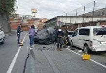 Genova, auto ribaltata in corso Perrone Cornigliano corso Perrone