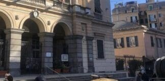 Blanca, il Municipio Bassa Valbisagno trasformato in Banca per le riprese Blanca Genova piazza Manzoni