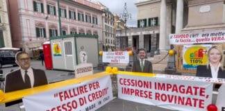 Genova, presidio degli edili in piazza De Ferrari per i crediti fiscali bloccati edili presidio Genova