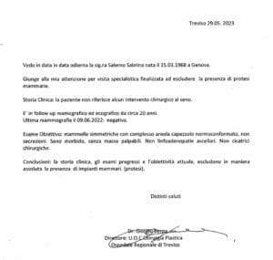 sabrina Salerno certificato medico