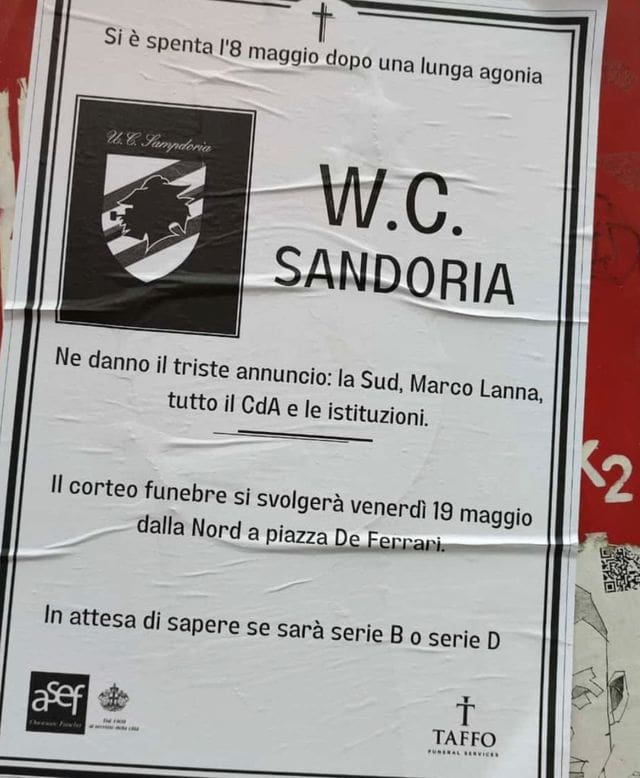 funerale Sampdoria manifesto asef taffo