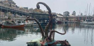 Genova, tentacoli enormi che escono dal mare in Darsena, ma è un’opera d’arte Tentacolo polpo mostro marino