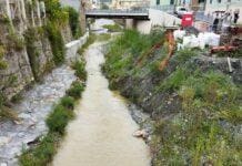 Genova, cantiere torrente Chiaravagna fermo e l’acqua erode le sponde Sestri Ponente Chiaravagna ponte obliquo