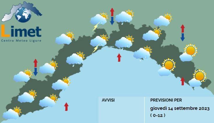 meteo Liguria 14 settembre 2023