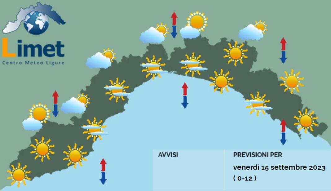 meteo Liguria 15 settembre 2023