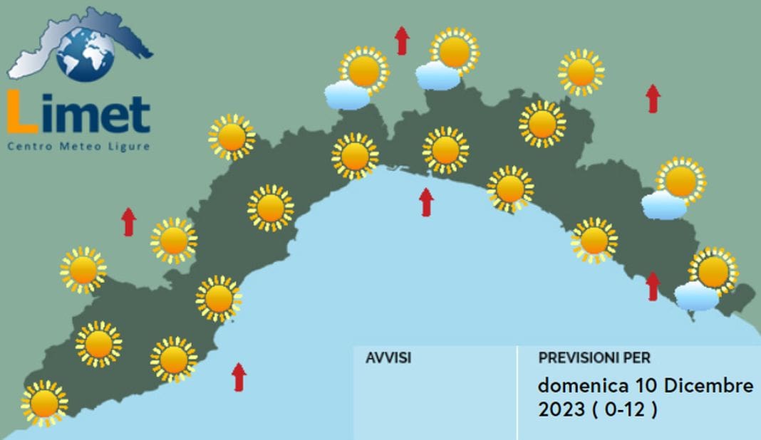 Meteo Liguria 10 dicembre 2023