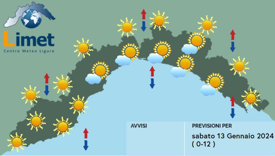 meteo Liguria 13 gennaio 2024