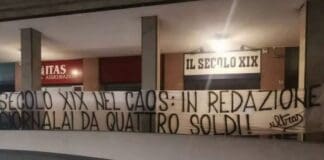 Genova, striscione di insulti e intimidazione a Il Secolo XIX Il secolo XIX striscione intimidazione e insulti