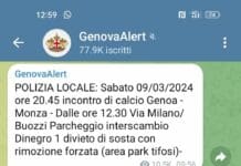 Genova, arrivano i messaggi per ricordare partite e divieti messaggio GenovAlert posteggi partita Marassi