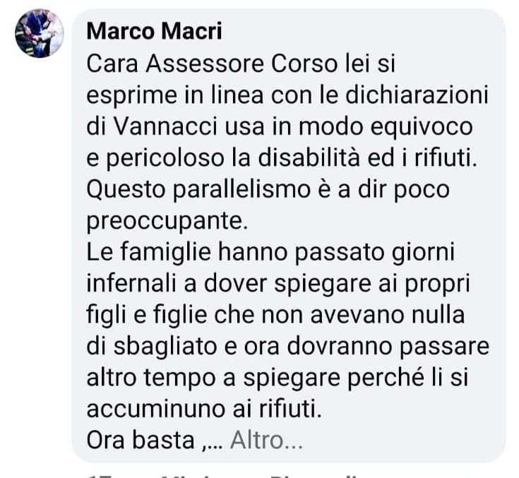 Macrì commento rimosso Corso