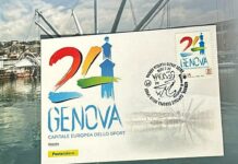 Genova 2024 Capitale europea dello Sport, Poste Italiane dedica un francobollo Francobollo annullo postale Genova 2024 capitale sport