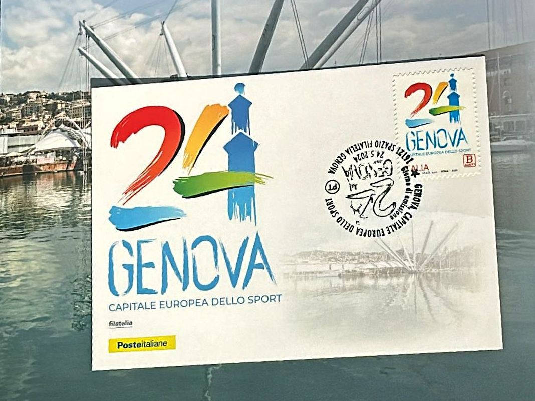 Francobollo annullo postale Genova 2024 capitale sport