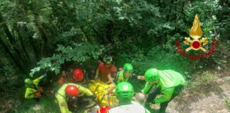 Genova, cade con il cane in un dirupo a Molassana, salvati vigili del fuoco barella bosco ciclista caduto