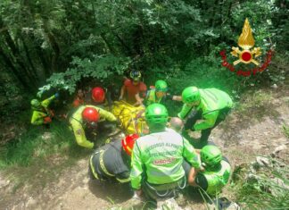 vigili del fuoco barella bosco ciclista caduto