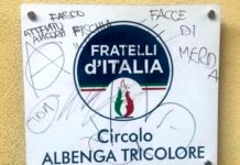 Albenga, imbrattata la sede di Fratelli d’Italia Circolo Albenga Tricolore Fratelli d'Italia Albenga