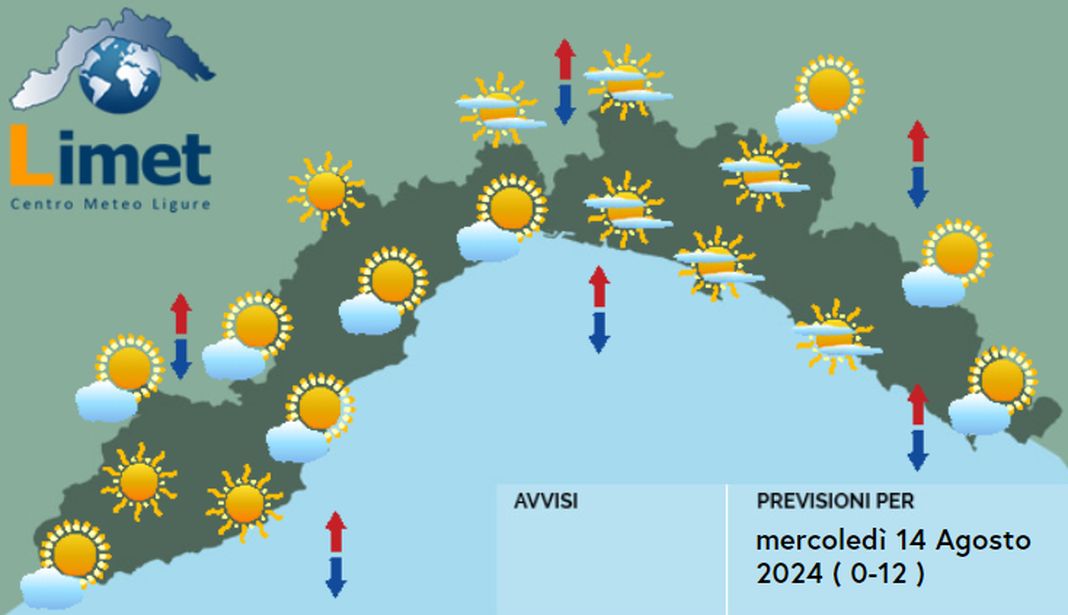 meteo Liguria 14 agosto 2024