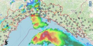 Maltempo in Liguria, in mare tempesta di fulmini e pioggia torrenziale cartina arpal