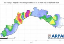 Maltempo in Liguria, confermata chiusura Allerta Arancione alle 14 Cartina piogge Liguria 27 ottobre 2024