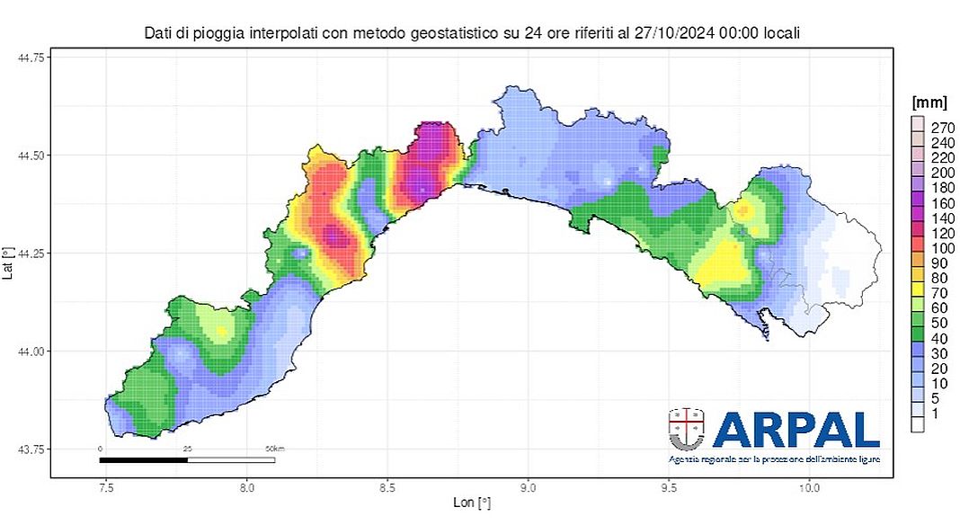 Cartina piogge Liguria 27 ottobre 2024