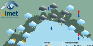 Meteo Liguria, nuova ondata di temporali, attiva l’Allerta Arancione meteo Liguria 17 ottobre 2024