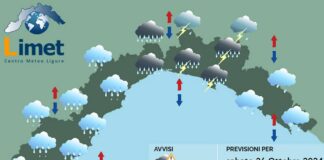 Meteo Liguria, temporali anche molto forti e Allerta Arancione meteo Liguria 26 ottobre 2024