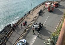 Genova, auto ribaltata sull’Aurelia a Voltri Voltri auto ribaltata via Rubens
