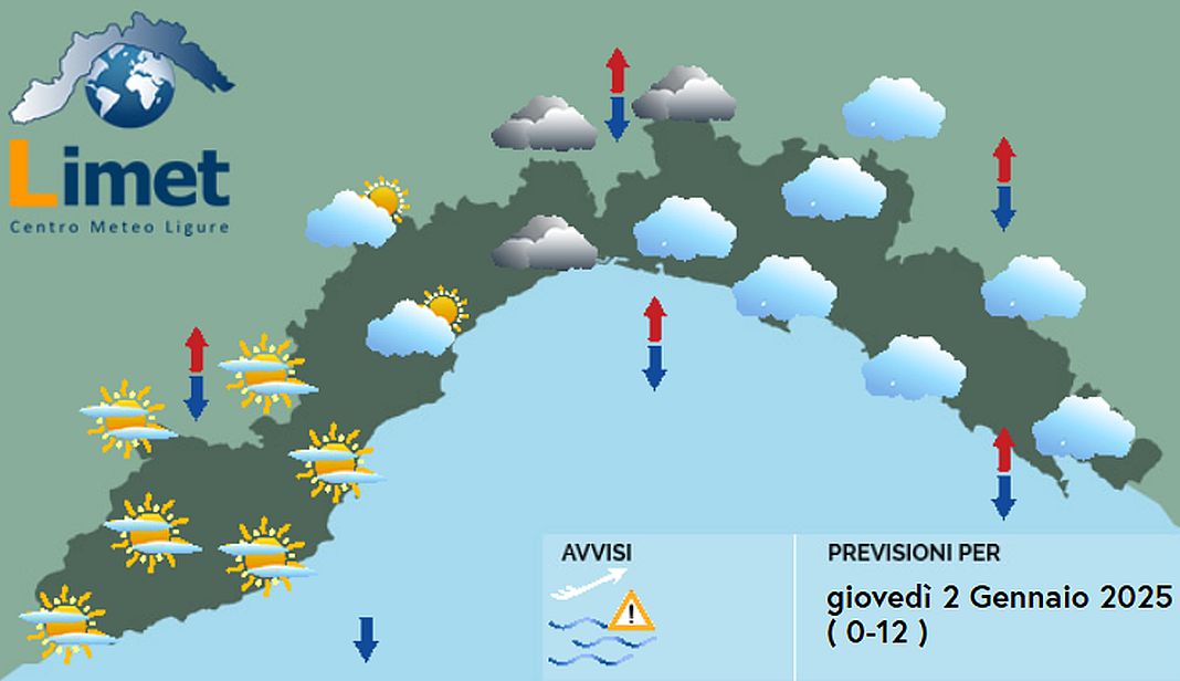 meteo Liguria giovedì 2 gennaio 2025