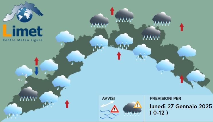 meteo Liguria lunedì 27 gennaio 2025