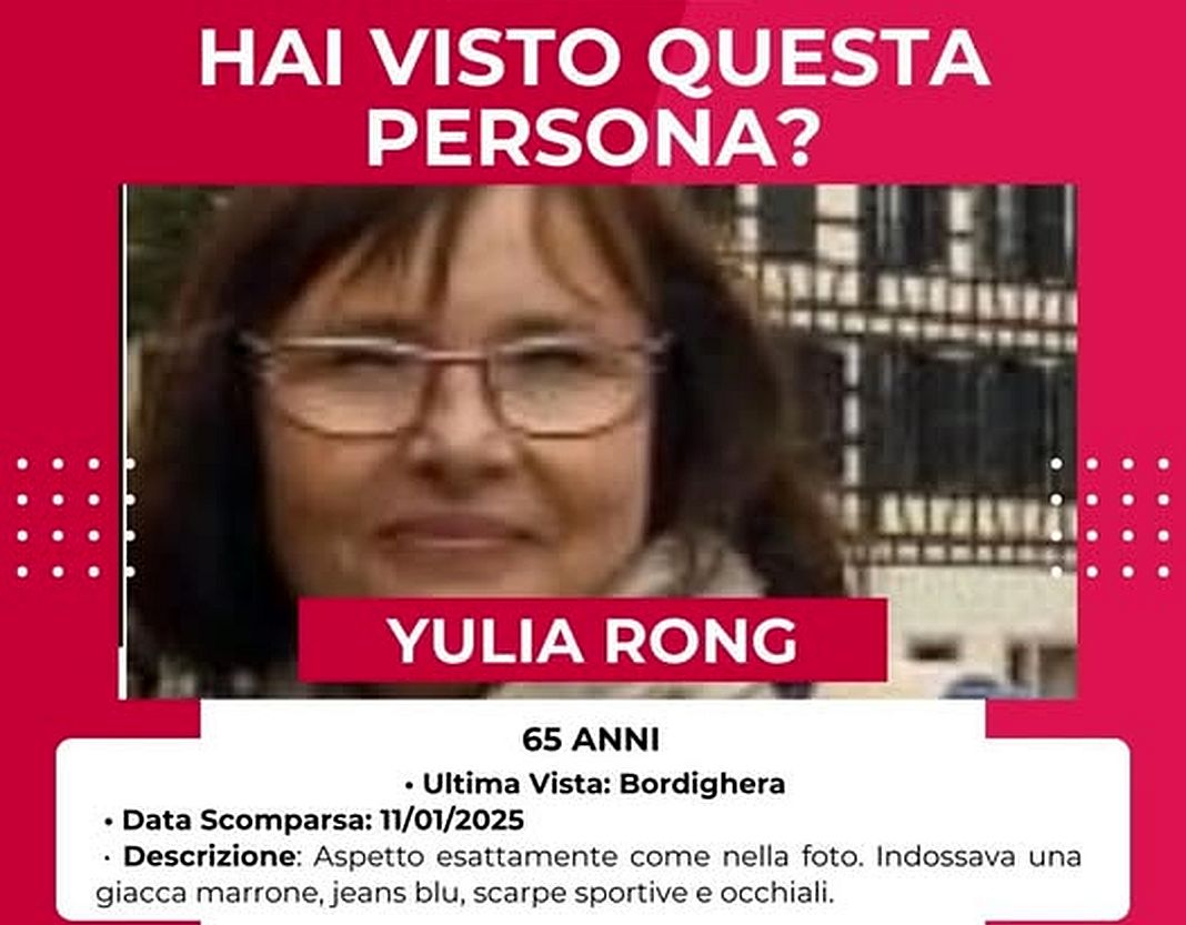 Yulia Rong scomparsa Bordighera