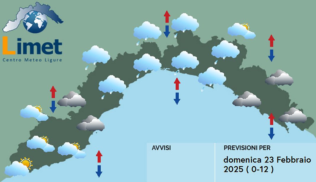 Meteo Liguria domenica 23 febbraio 2025