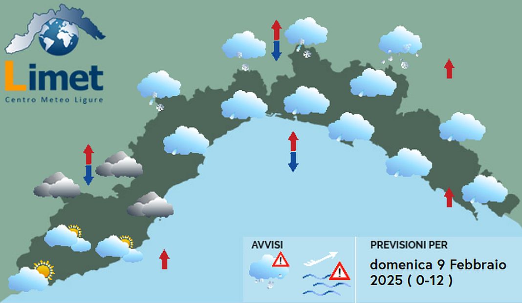 meteo Liguria domenica 9 febbraio 2025