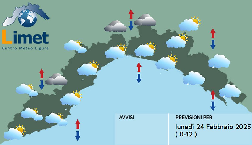 meteo Liguria lunedì 24 febbraio 2025