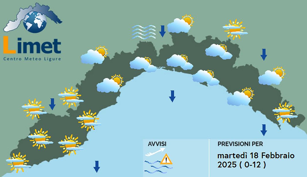 meteo Liguria martedì 18 febbraio 2025