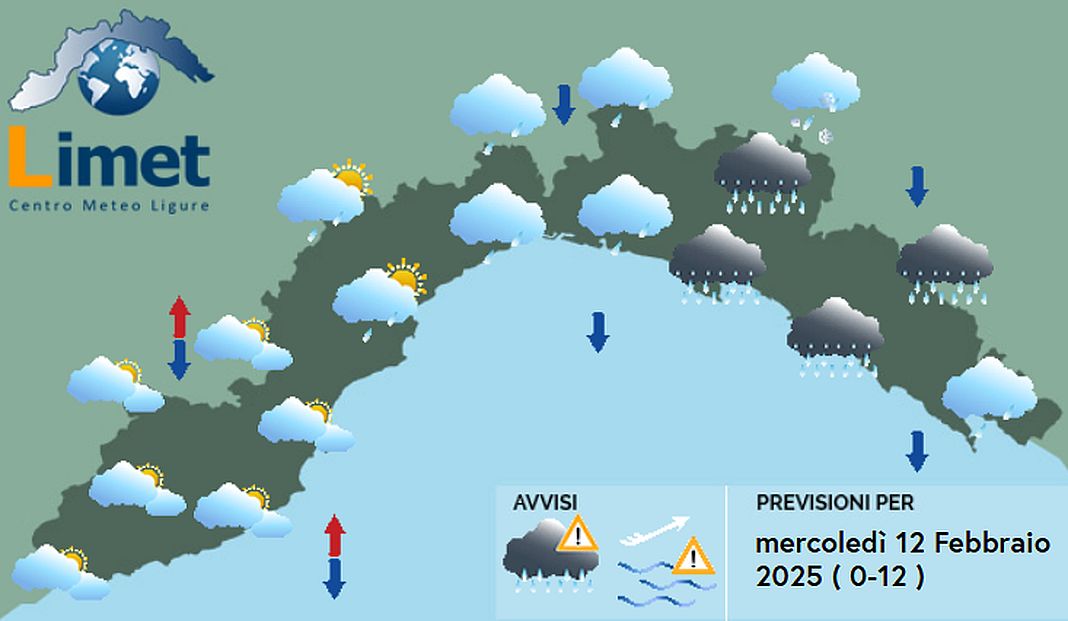 Meteo Liguria mercoledì 12 febbraio 2025