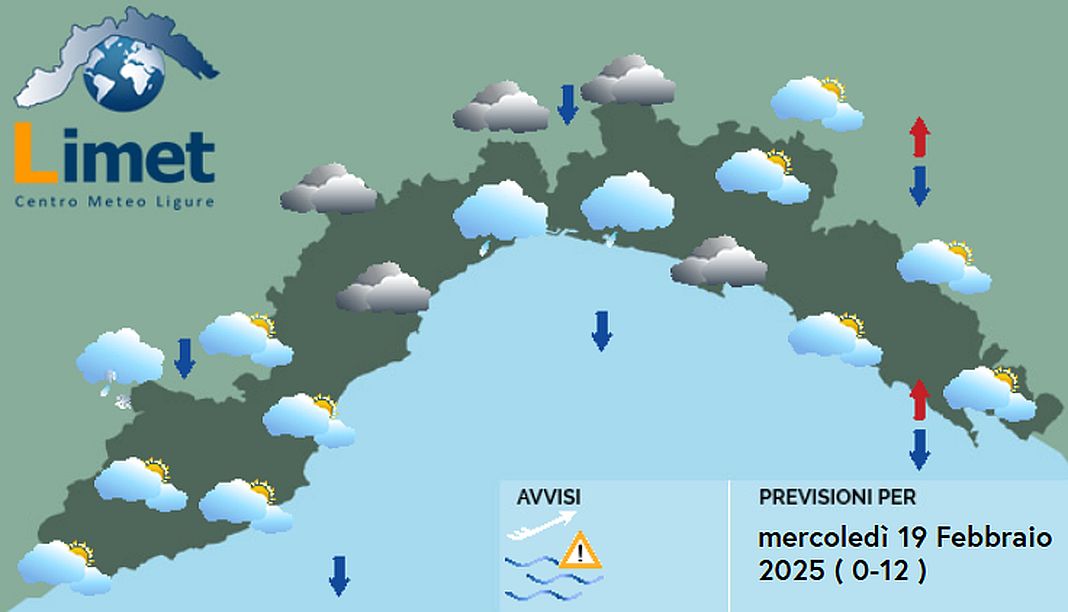 meteo Liguria mercoledì 19 febbraio 2025