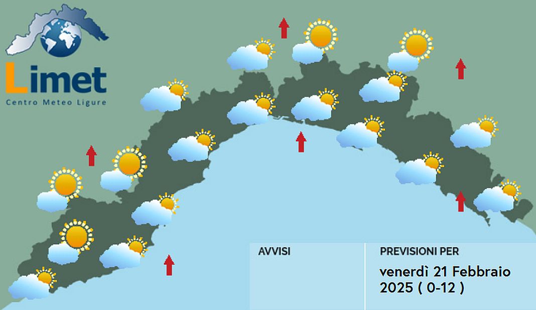 meteo Liguria venerdì 21 febbraio 2025