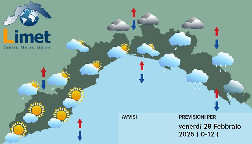 meteo Liguria venerdì 28 febbraio 2025