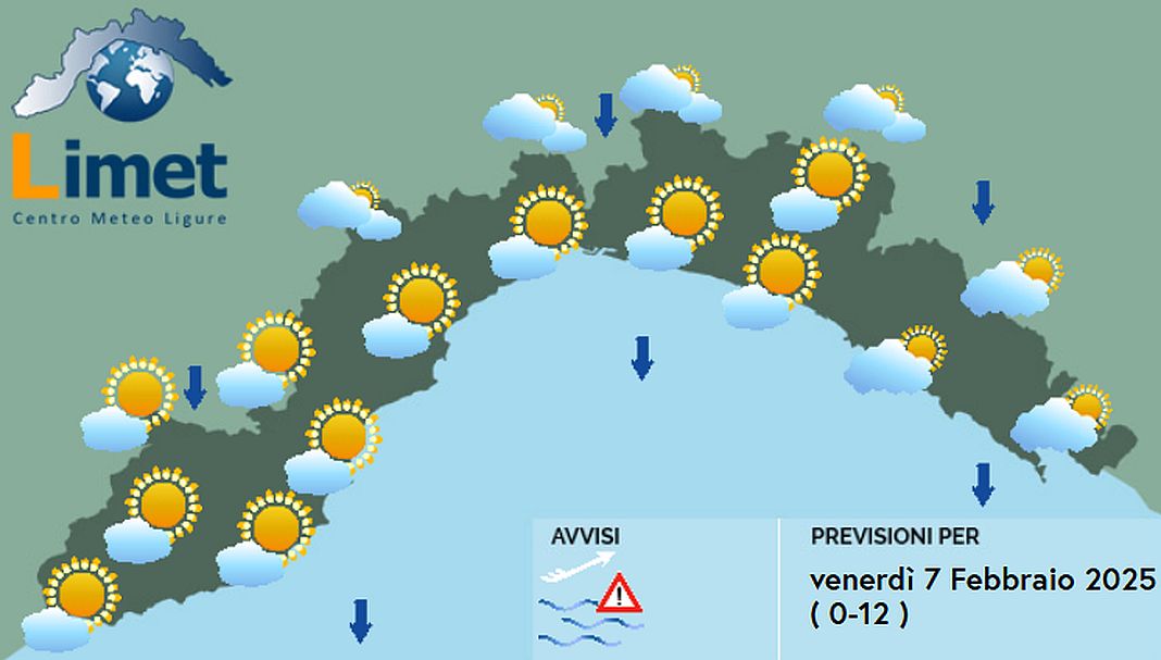 Meteo Liguria venerdì 7 febbraio 2025