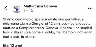 Genova, ritrovati i due gemelli di 12 anni scomparsi questa mattina a Sampierdarena