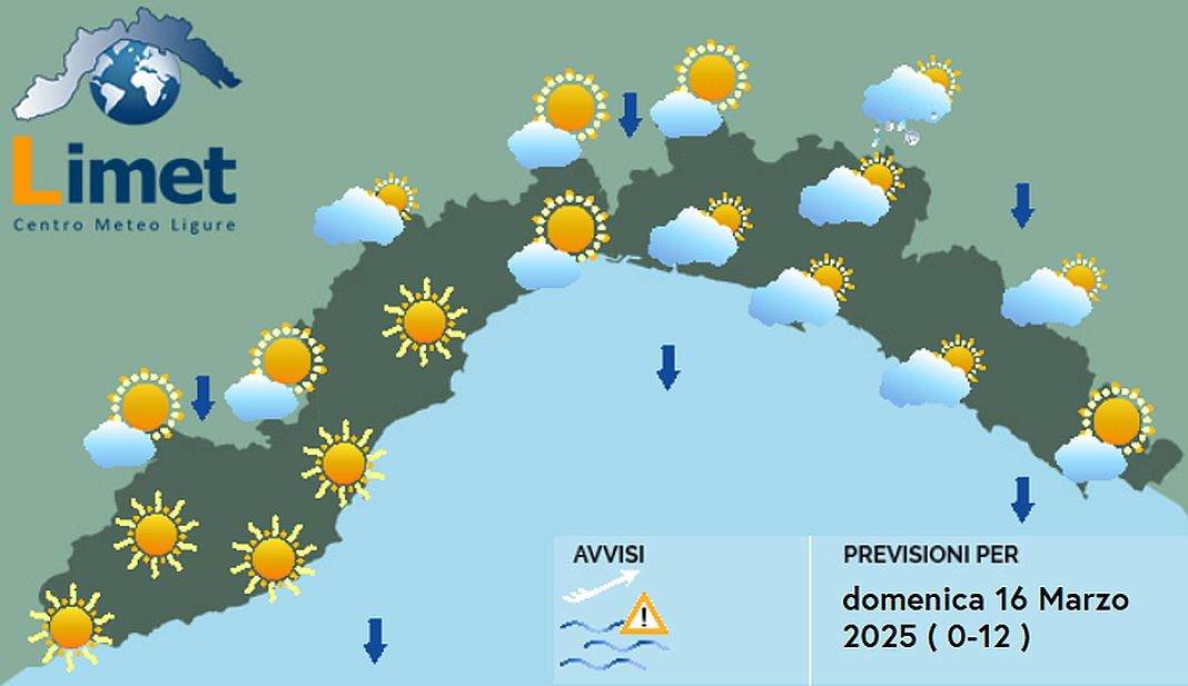 meteo Liguria domenica 16 marzo 2025