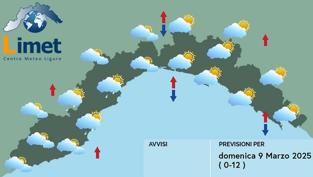 meteo liguria domenica 9 marzo 2025