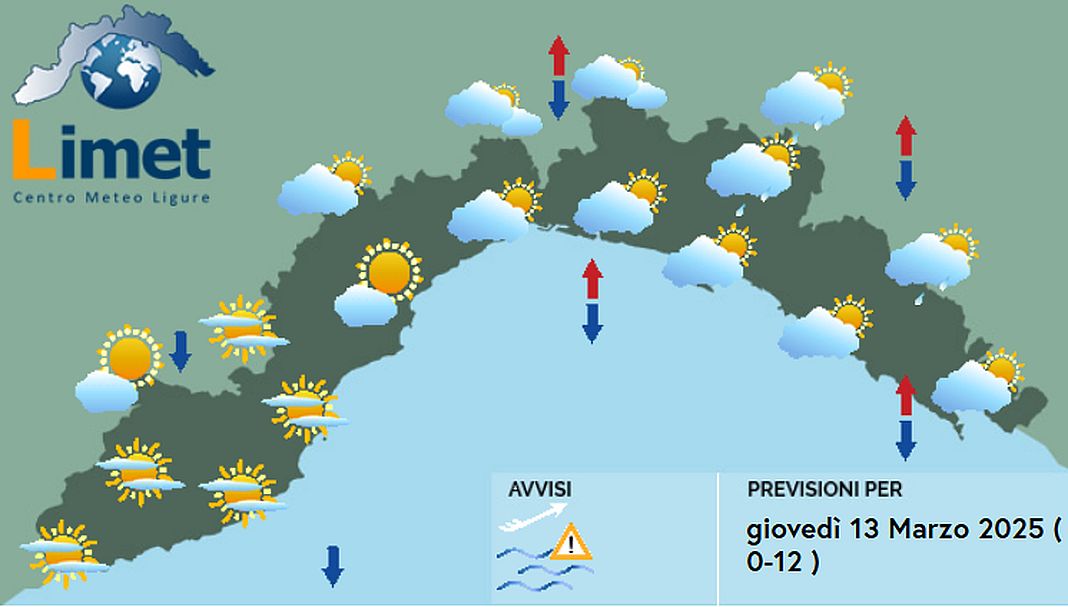 meteo Liguria giovedì 13 marz0 2025